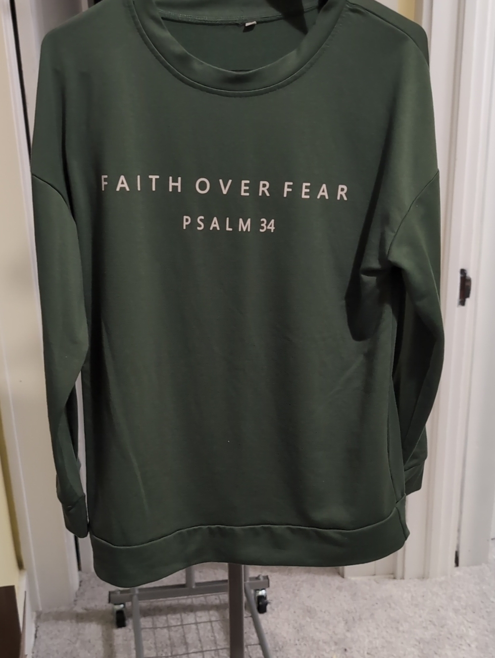 Faith Over Fear Green Crewneck Sweatshirt - Psalm 34